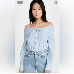 JONATHAN SIMKHAI
Striped Off-The-Shoulder Button-Up Top